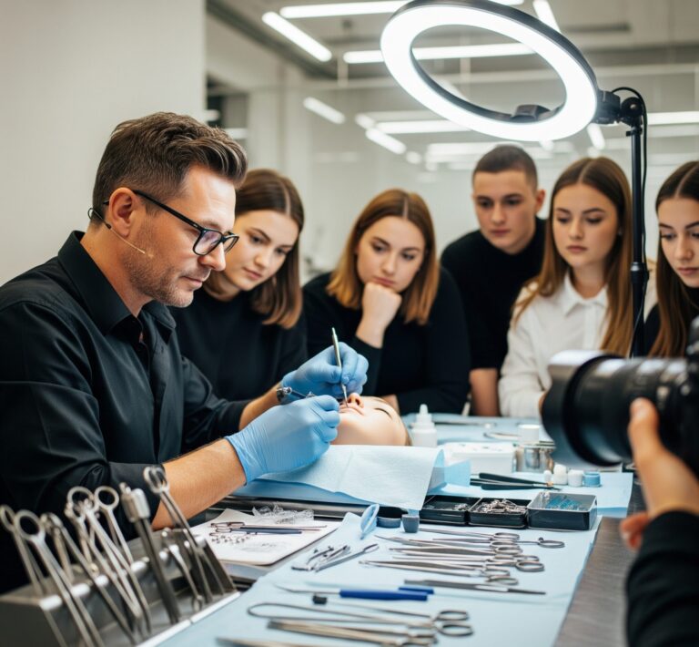 תלמידים צופים בפירסר מקצועי מדגים