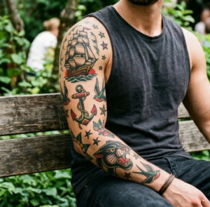 שרוול קעקועים פאצ'ים בסגנון אולד סקול