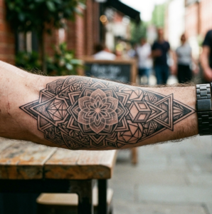 קעקוע גאומטרי על אמה של גבר