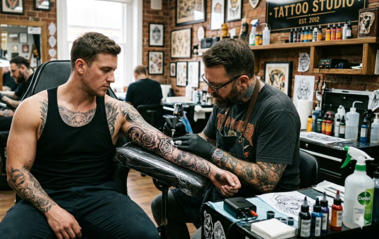 גבר מתקעקע בזרוע