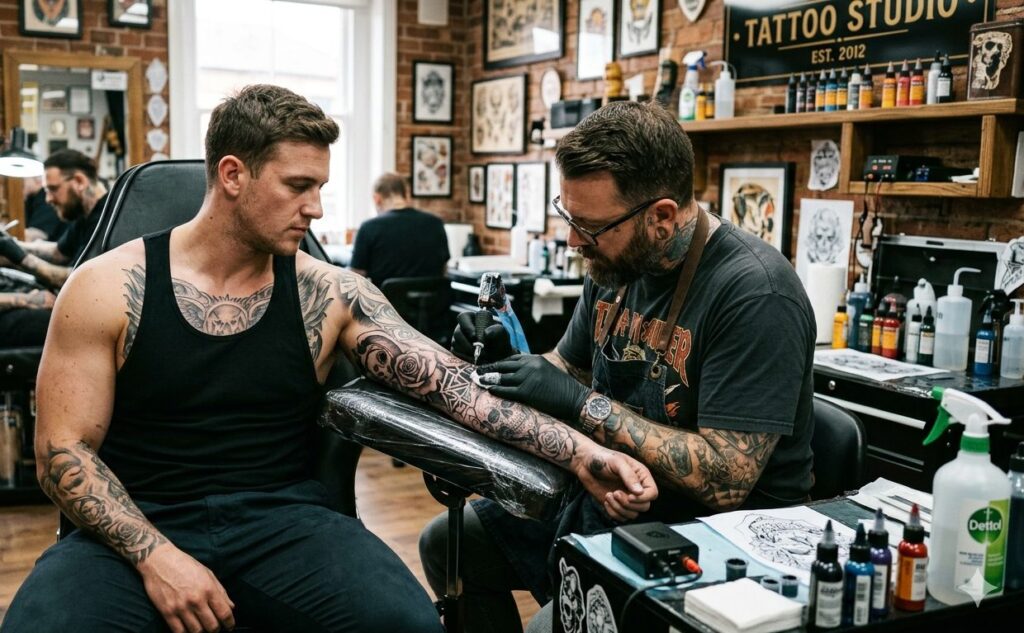 גבר מתקעקע בזרוע