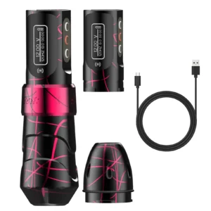 מכונת קעקועים רוטורית אלחוטית (פן) עם מסך LED ו-2 סוללות